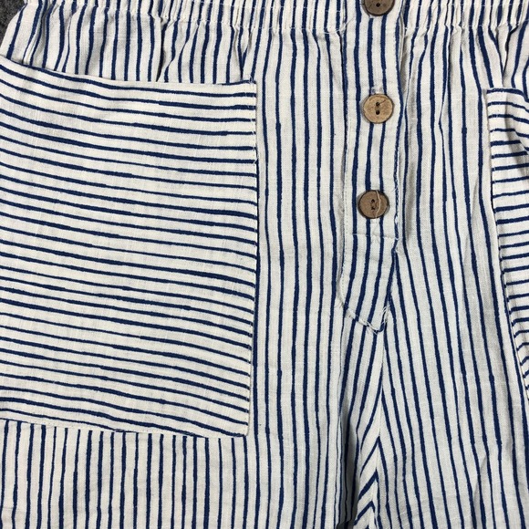 Zara Women's Romper Size Small White Blue Stripe Linen Blend Button Front - Picture 10 of 16